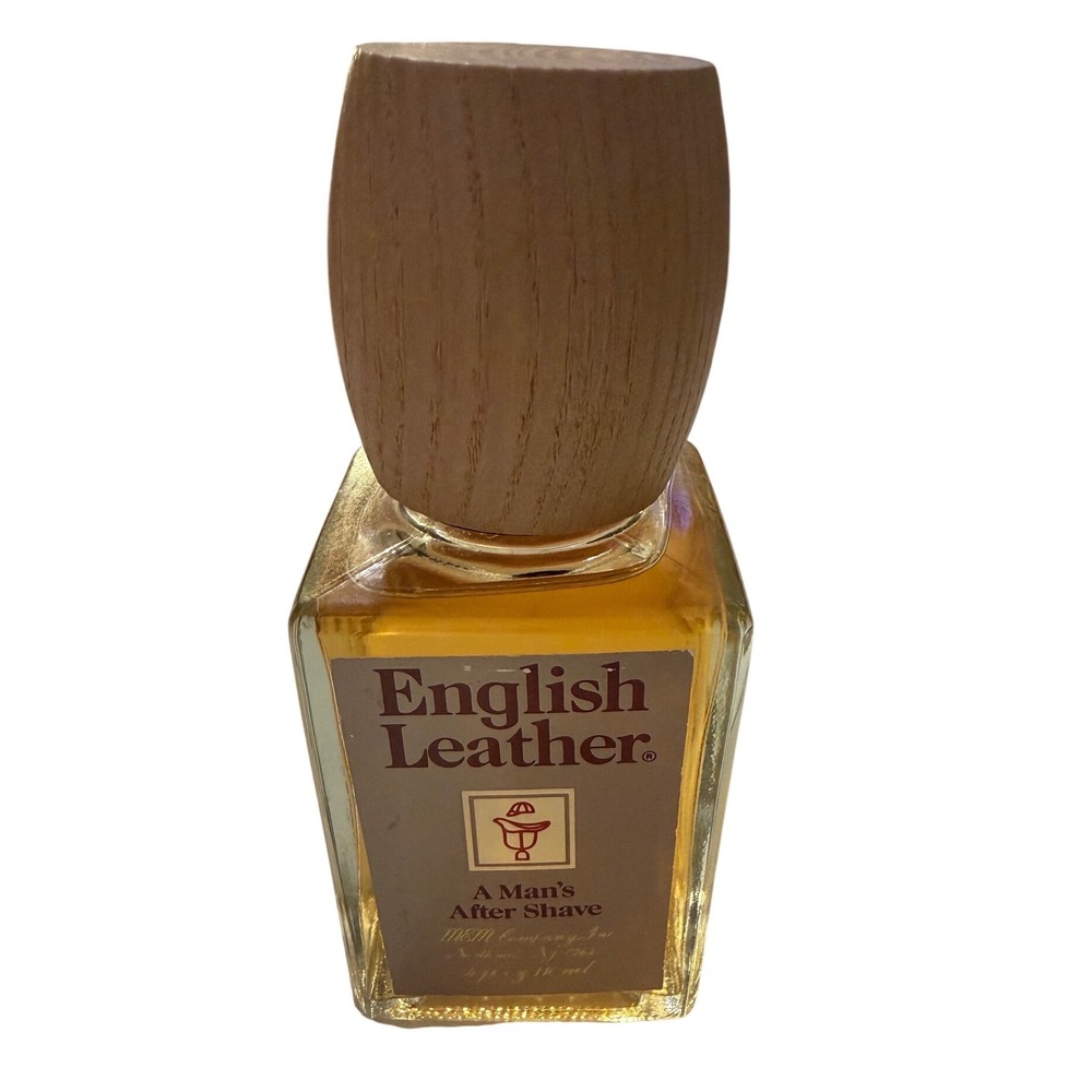 Vintage English Leather After Shave 4oz MEM Company Glass Bottle Wood Cap Splash